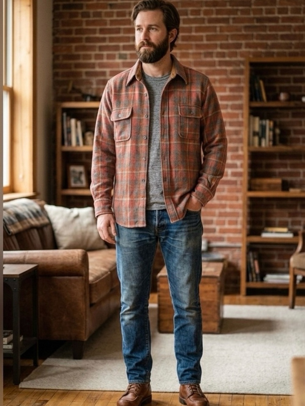 VINTAGE Wool Plaid Button Up Long Sleeve Shirt Winter Cozy Outdoor Warm Layering
